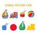 Matching shadows quiz for children toys vector icons